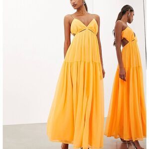 ASOS‎ EDITION ruched gathered waist chiffon cami maxi dress in clementine 6 nwt